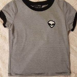 OBOE striped black and white alien crop top